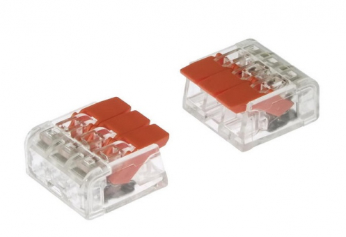 Клемма компактная 3х(0,5-2,5мм) с нажимными рычагами PCT-413 orange RUICHI Клемма компактная 3х(0,5-2,5мм) с нажимными рычагами PCT-413 orange RUICHI